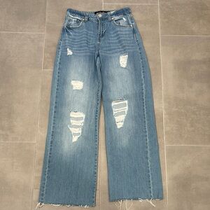 Indigo Rein Women’s Wide Leg High Waisted Distressed Jeans